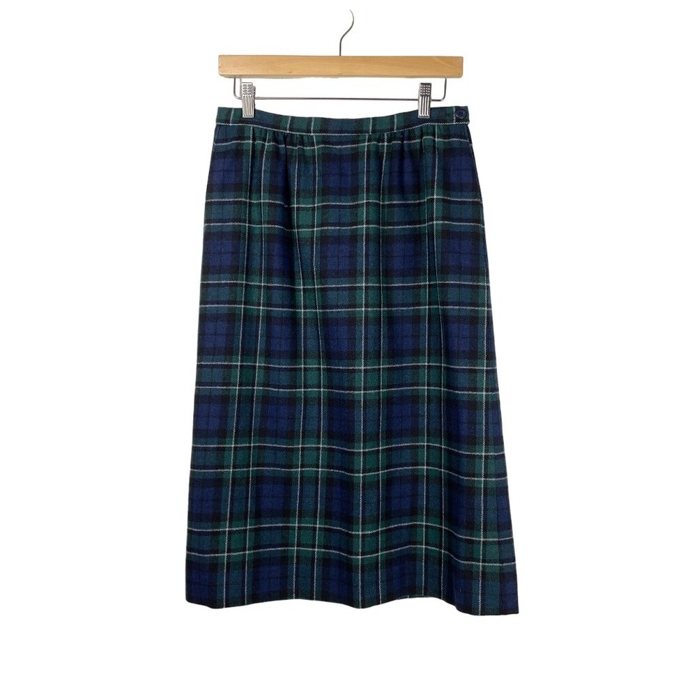 Plaid A-Line Skirt - Blue and Green